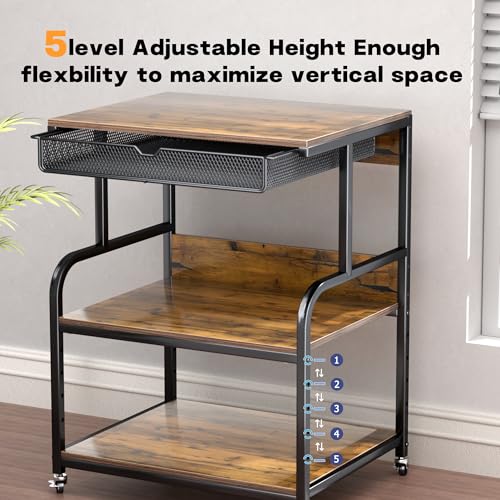 Large Printer Stand with Storage Shelf, 23.6''x18.9'' Rolling Printer Cart Holder with Lockable Wheels, 5-Adjustable Heights, 3D Scanner Fax Printer Table for Home Office Use, Large - size: Large