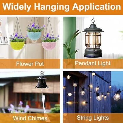 42 Pcs Screw Hooks for Outdoor String Lights, Patio Wall Ceilling Eye Hook | Square Q-Hanger Hook with Safety Buckle for Hanging Cup Plant Pots Christmas Decor Wire Fairy Led, Wind Nut Driver, Black