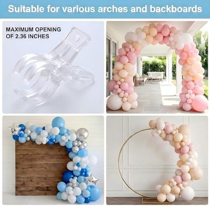 Balloon Arch Clips, Transparent, 20pcs, 3.54inch | Large Plastic Spring Clip, Heavy Duty Clamps, Clear, For Backdrop, For Balloon Arch