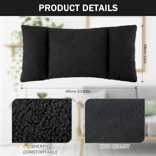 Queekay Fleece Lumbar Support Pillow 3 Section Back Pillow Office Chair for Back Support Comfortable Lumbar Cushion for Car Seat Pain Relief Sofa Rest(Black) - color: Black