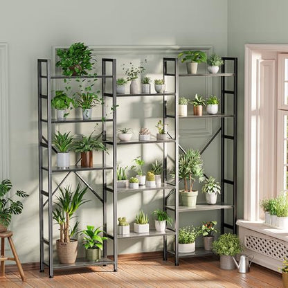 SUPERJARE Triple Bookshelf, Bookcase with 14 Open Display Shelves, Wide Book Shelf Book Case for Home & Office, 5 Tier, Grey - color: Grey, size: 5 Tier