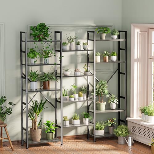 SUPERJARE Triple Bookshelf, Bookcase with 14 Open Display Shelves, Wide Book Shelf Book Case for Home & Office, 5 Tier, Grey - color: Grey, size: 5 Tier