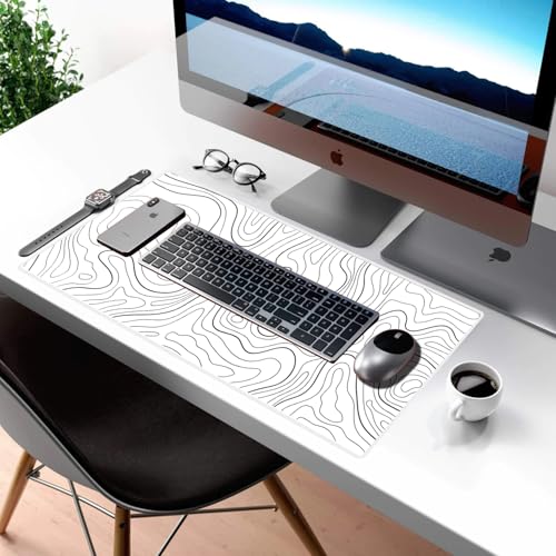 HGWALP Large Gaming Mouse Pad Extended XXL Mouse Mat Long Desk Pad with Stitched Edges for Keyboard Home Office Gaming Work Big Desk Pad (35.4x15.7x0.12IN, 90x40),White Topographic - color: White Topographic