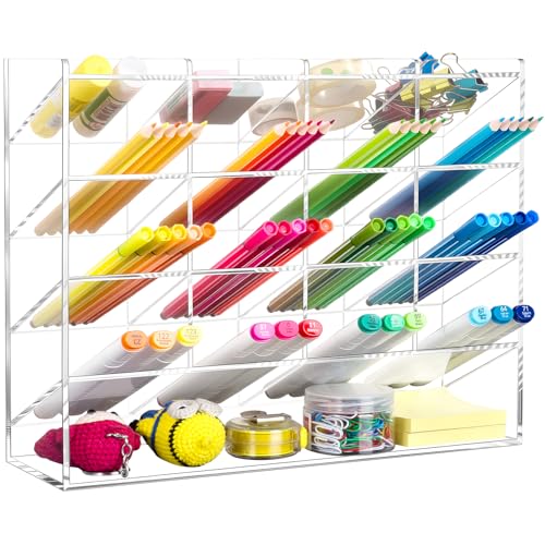 BEYGORM Acrylic Vertical Marker Organizer for 200 Markers with 17 Compartments, Clear Angled Pen & Pencil Holder, Large Desk Stationery & Art Supply Storage for Office & School (13 x 10.2 x 4 Inch) - color: Clear, size: For 200 Markers