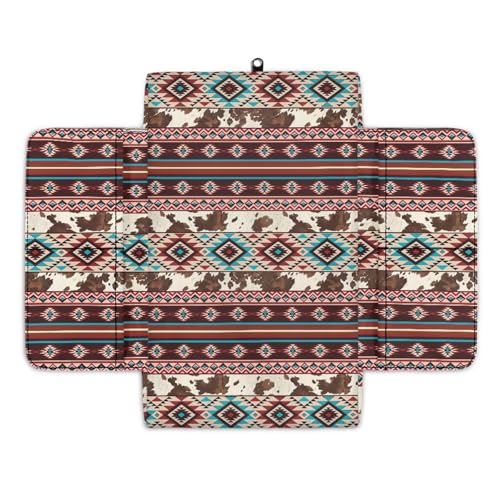 Wanyint Aztec Brown Cow Print Car Center Console Cushion Cover Comfortable Armrest Seat Box Lid with Organizer Pockets Anti-Scratch Arm Rest Covering Suitable for Most Cars SUVs Trucks - color: Aztec Brown Cow Print