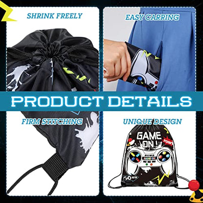 Eccliy 20 Pcs Video Game Party Favor Bags Gamer Birthday Party Drawstring Bags for Kids Boys Girls 12 x 10 Inch Gaming Goodie Treat for Game on Theme Decorations Supplies(Black, White,Vivid Style) - style: Vivid Style
