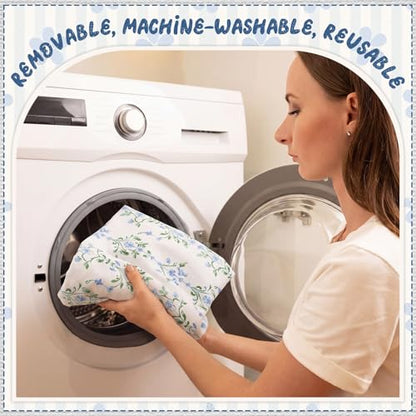 6 Pack Grandmillenial Chair Cushions for Dining Chairs 17" x 16" x 2" D-Shaped Breathable Blue and White Floral Linen Kitchen Chair Pads with Ties Washable Non Slip Seat Cushion - style: Floral