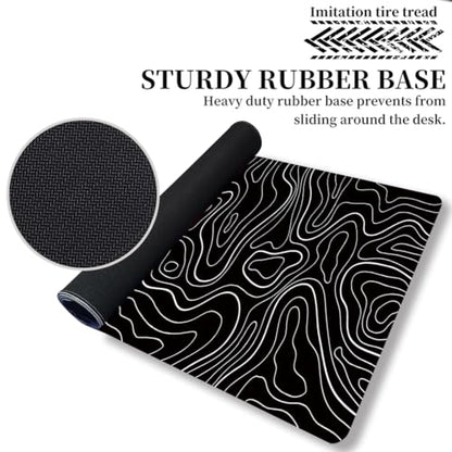 HGWALP Black Topographic Large Gaming Mouse Pad Extended XXL(900 * 400 * 3MM) Mouse Mat Long Desk Pad with Stitched Edges for Keyboard Home Office Gaming Work Big Desk Mat - color: Black TOPO