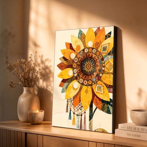 INFINIPANEL Sunflower Wall Art, Flower Wall Art Decor, 12"x16" XPS Waterproof & Lightweight Construction Colorful Boho Botanical Wall Decor for Kitchen, Bathroom, Living Room, Bedroom, Farmhouse Sunflower Decor - color: Sunflower