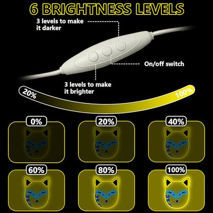 Anime Neon Sign, Fox Face Led Neon Light Signs for Wall Decor Japanese Light up Sign for Bedroom Game Room Party Decoration Birthday Gift for Girl Christmas Dimmable USB Powered(13.8"*12.4") - style: MASK YELLOW