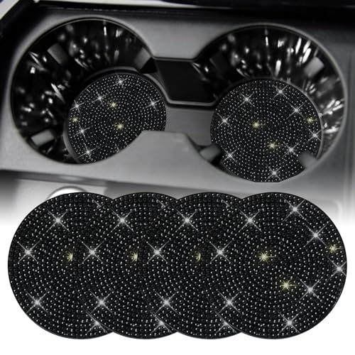 SINGARO Bling Cup Holder Coasters for Car, 4PCS Universal Non-Slip Cup Holder, Embedded Decorative Coasters, Shiny Crystal Car Interior Accessories Gifts for Women (Black) - color: Black, size: 4PCS