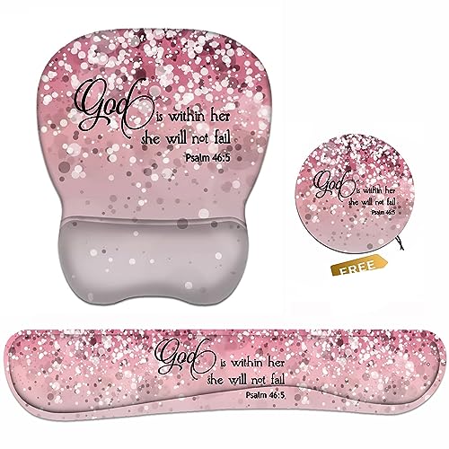 Ergonomic Mouse Pad Wrist Support and Keyboard Wrist Rest Set with Coasters, Non-Slip PU Base, Easy Typing & Pain Relief, Perfect for Home Office Working Studying, Quote Bible Verses Psalm 46:5 - color: Quote Bible Verses Psalm 46:5