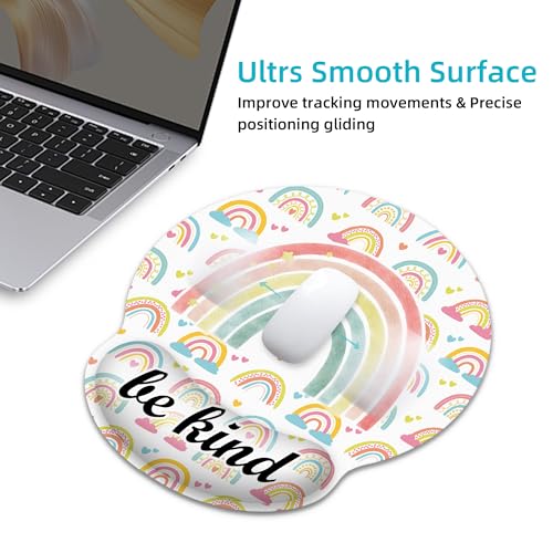 Ergonomic Mouse Pad with Wrist Support,Inspirational Be Kind Rainbow Mouse Pad with Wrist Rest,Relieve Wrist Pain Mousepad Non-Slip Rubber Base,Mouse Pads for Desk,Computers,Laptop,Office,Accessories - color: Inspirational Be Kind Rainbow