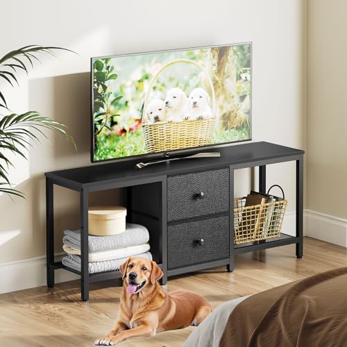 YATINEY TV Stand for TVs up to 55", Entertainment Center with 2 Fabric Drawer, Media Console with Shelves, Television Stands for Living Room, Bedroom, Black DS02BB - color: Black