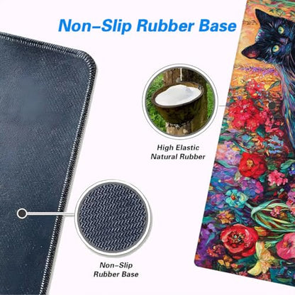 Black Cat Desk Mat Vibrant Wildflower Garden Colorful Fantasy Art XL Mouse Pad Large Mousepad Extended Laptop Keyboard Mat Gaming Desk Pad Mouse Mat 31.5x11.8 Inch - color: Black Cat
