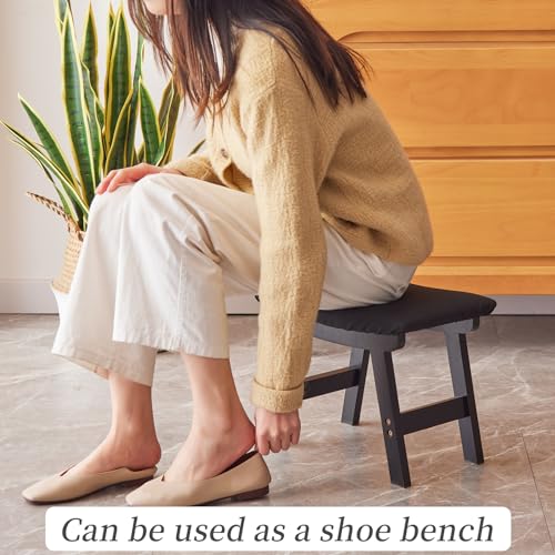 Kitsanery Foot Stool,Ottoman,Bamboo Small Sofa Foot Rest Under Desk,Extra Seating for Living Room, Bedroom and Kitchen (Black Stool Legs - Black Surface) - color: Black Stool Legs - Black Surface