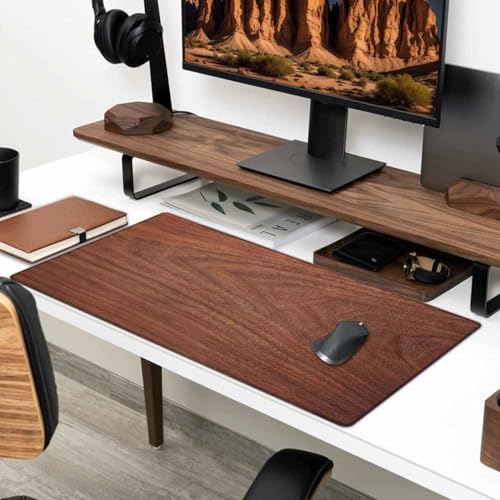 Large Extended Gaming Mouse Pad with Stitched Edges, Non-Slip Rubber Base Mouse Pad for Office, Computer, Keyboard, Laptop and Home Desk Pad 35.4X15.7 Inch Brown Wood Texture - color: Brown Wood Texture, size: 35.4L x 15.7W inches
