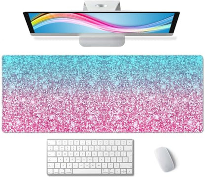 Pink Glitter Pattern Mouse Pad (31.5 × 11.8 × 0.12 inch) Extended Large Mouse Mat Desk Pad, Stitched Edges Mousepad,Non-Slip Rubber Base,Gaming Mouse Pad XL - color: Pink Glitter Pattern