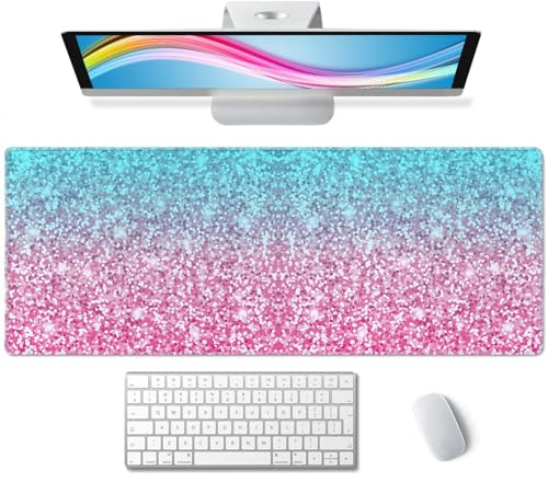 Pink Glitter Pattern Mouse Pad (31.5 × 11.8 × 0.12 inch) Extended Large Mouse Mat Desk Pad, Stitched Edges Mousepad,Non-Slip Rubber Base,Gaming Mouse Pad XL - color: Pink Glitter Pattern
