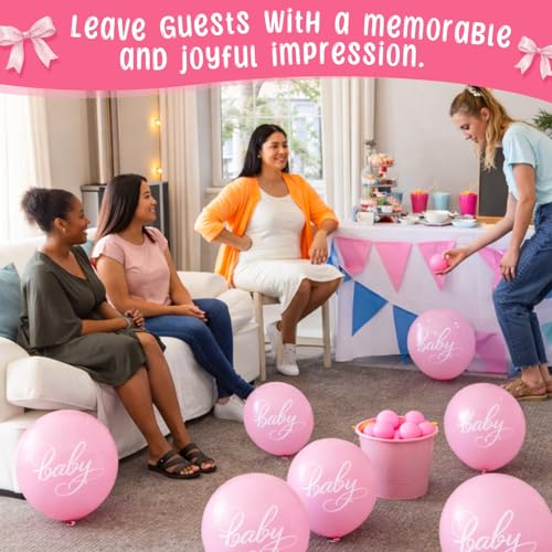 Tatuo 71 Baby Shower Game Sign Wooden Baby Shower Tinkle in the Pot Game Sign Gender Reveal Party Favors 20 Table Tennis Balls 50 Balloon Latex Balloon(Bow,Pink) - color: Pink, style: Bow