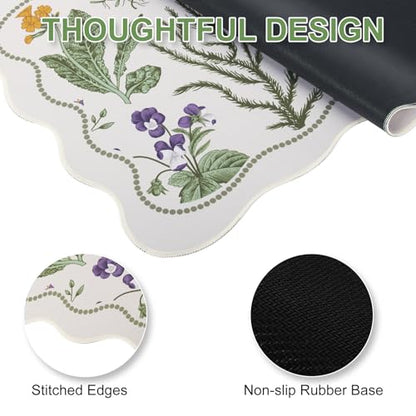 L-SPOUTTO Floral Mouse Pad,Botanical Desk Mat XXL Large Scalloped Gaming Mousepad,35.4x15.7in Non-Slip Keyboard Pad Waterproof Desktop Mat for Laptop Computer Work Game Home Office-Flowers Plants - color: Botanical Flowers Beige