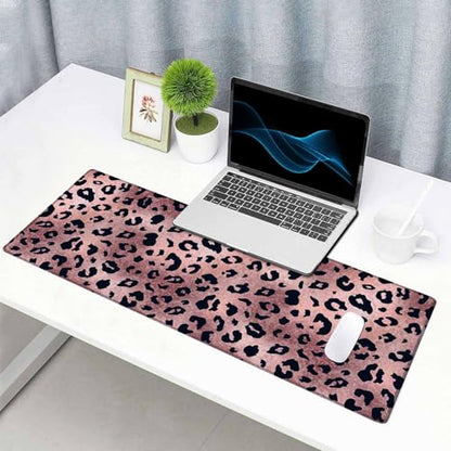 Gaming Large Mouse Pad with Stitched Edges, Desk Mat, Extended Keyboard Pad, Non-Slip Rubber Base Desk Pad for Keyboard and Mouse, 31.5X11.8 inch, Rose Gold Leopard Patter - color: Rose Gold Leopard Patter, size: 31.5L x 11.8W inches