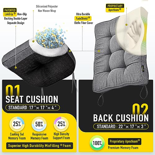 SUNROX Memory Foam Non Slip Rocking Chair Cushion, FadeShield Water Resistant Thicken Durable Tufted Pads, Set of Seat & Back Cushion with Ties for Indoor/Outdoor Rocker, 2 Piece, Heather Charcoal - color: Heather Charcoal