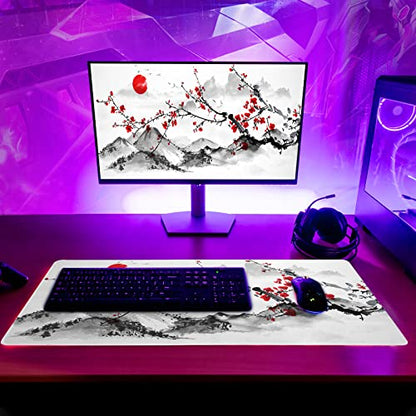Japanese Cherry Blossom Gaming Mouse Pad 27.6x11.8 Inch Pink Full Desk Sakura Large Non-Slip Rubber Base Waterproof Big Keyboard Mat With Stitched Edges for Office - color: Cherry Blossom