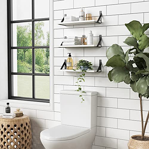 Forbena White Floating Shelves for Wall Decor Set of 3, 17 x 6 Inches Bathroom Shelf Over Toilet, Small Modern Mounted Shelves for Kids Bedroom Nursery Office Living Room Books Picture Frames - color: White, size: 17 x 6 Inch