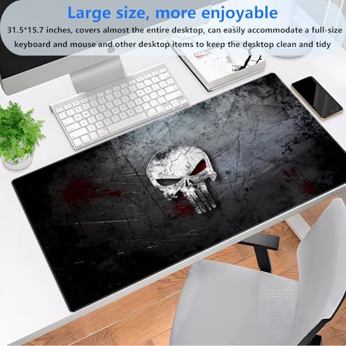 Extended Gaming Mouse Pad XL Cool Skull Desk Pad Mat 31.5x15.7in 31.5x15.7 | Heavy-duty 3mm thick XL desk mat with an artistic cool skull print and anti-slip rubber base for work or gaming. - color: Cool Skull