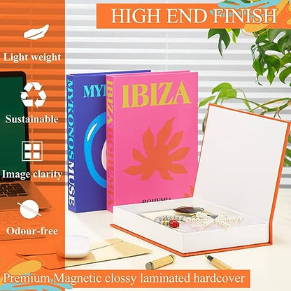 Cholemy 3 Pcs Fake Books Decorative Preppy Book Storage Box Faux Magnetic with Hidden Storage Faux Aesthetic Decor for Dorm Room Bookshelf Coffee Table Jewelry Keys Small Items