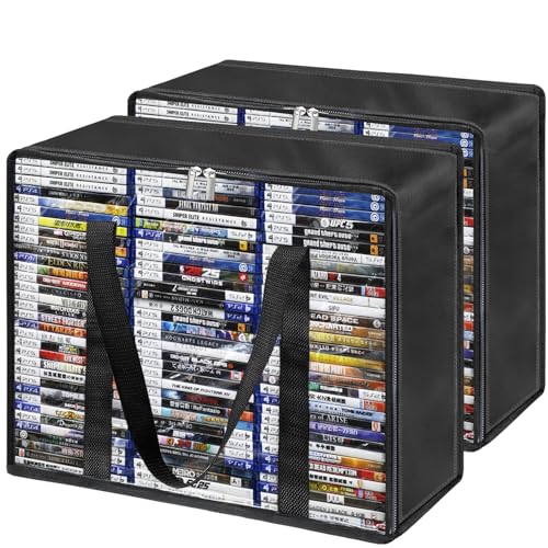DVD Storage Bags 2-Pack, Holds 70 DVDs 90 Blu-rays 120 CDs, Highly Clear & Stackable Organizer for Video Game Cases, Movies, Music, Clothes, Pillows & Bedding - size: 2 * Regular Bags
