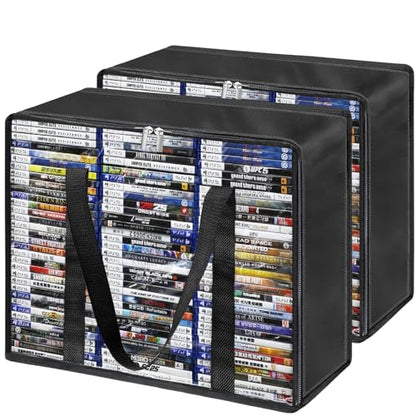 DVD Storage Bags 2-Pack, Holds 70 DVDs 90 Blu-rays 120 CDs, Highly Clear & Stackable Organizer for Video Game Cases, Movies, Music, Clothes, Pillows & Bedding - size: 2 * Regular Bags
