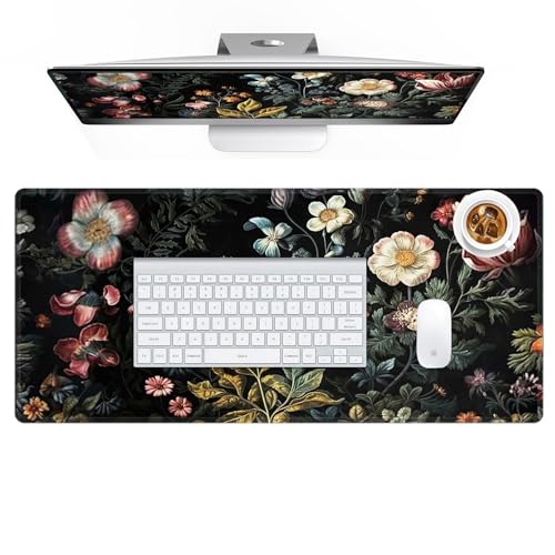 HAOCOO Vintage Aesthetic Floral Plant Desk Mat, Desk Matt for Desktop, Large Mouse Pad Drom Decor, Keyboard Mats for Desk, Computer Desk Cover Mat for Office, Home and School Accessories - color: Floral Flower