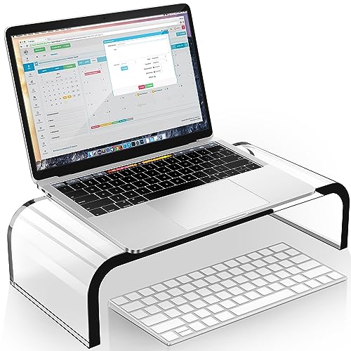 AboveTEK Acrylic Monitor Stand – Clear Monitor Riser & Computer Desk Stand, Premium Acrylic Laptop Stand for Home Office, PC TV Stand with Keyboard Storage Heavy Duty Desk Riser
