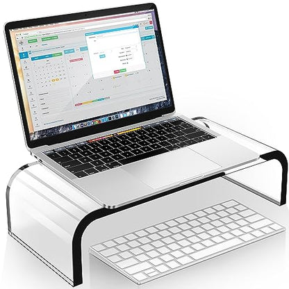 AboveTEK Acrylic Monitor Stand – Clear Monitor Riser & Computer Desk Stand, Premium Acrylic Laptop Stand for Home Office, PC TV Stand with Keyboard Storage Heavy Duty Desk Riser