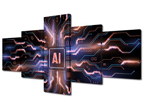 Wall Art for Office Technological Motherboard Prints for Wall Decor Canvas Wall Art Framed Art Wall Decor 5 Piece Wall Art Contemporary Home Decor Modern Artwork Wall Hanging, 50"x24" - color: Artwork-07, size: 50''Wx24''H