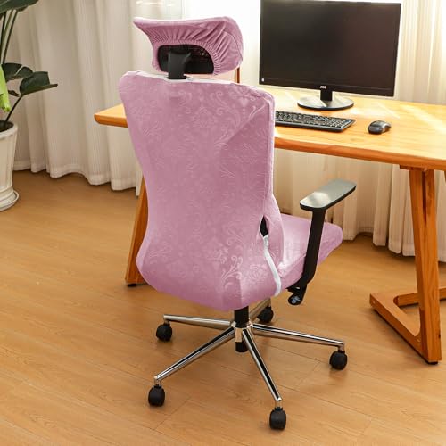 Pink Ergonomic Office Chair Cover with Headrest Cover Velvet Embossing Stretch Office Chair Cover with Headrest Set Washable-Velvet Embossing Pink - color: Velvet Embossing-pink, size: Chair and Headrest Covers