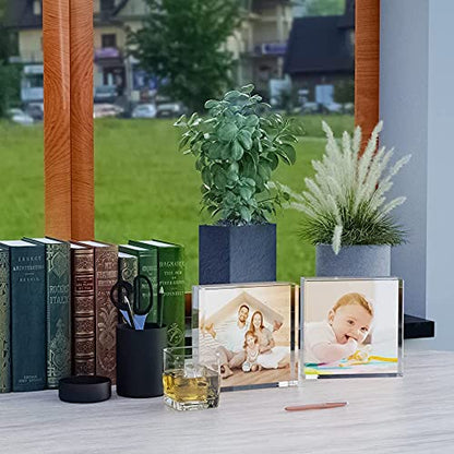 HELPLEX Acrylic Frames, 2 Pack 4x4 Frameless Clear Picture Frame, 20mm Thicker, Double Sided Magnetic, Free Standing Desktop Display - size: 4x4(2 PACK)