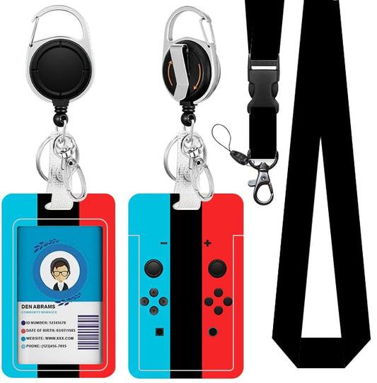 Gamepad Badge Holder with Boys Lanyard, Game Controller ID Badge Holder with Retractable Reel Clip and Keychain, Gamer Vertical Identity Card Cover Case Protector for Gaming Lovers - color: Game Controller