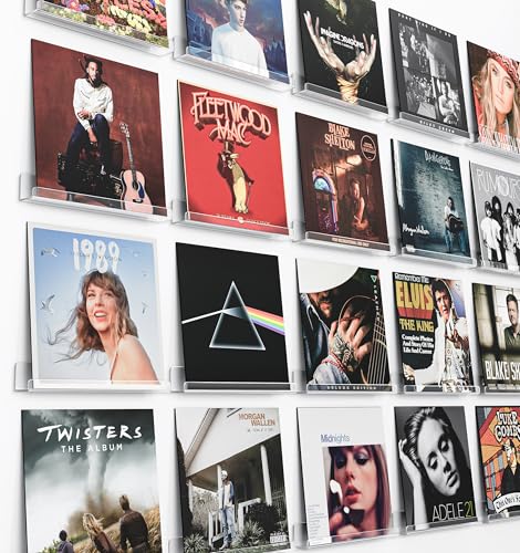Laurensory 20 Pack Vinyl Record Shelf Wall Mount Shelves, 12 inch Clear Acrylic Vinyl Record Holder Display, Floating Shelves for Wall Decor, Magazine Rack, Kids Bookshelf, for Bedroom, Living Room - color: Clear, size: 20 Pack