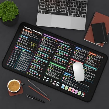 Chat GPT Cheat Sheet Desk Mat | How to Write an Effective Prompt Using Chatgpt, Copilot Cheat Sheet Lambock New Version Large Desk Pad for Keyboard and Mouse | 12x22 in NEW - size: New Version-12x22 in