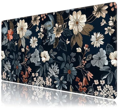 Dark Flower Large Mouse Pad,Gaming Keyboard Desk Pad,Extended Mouse Mat Non-Slip Rubber Base with Stitched Edges for Office Game Home XXL 35.4"x15.7" - color: Dark Flower, size: 35.4L x 15.7W inches