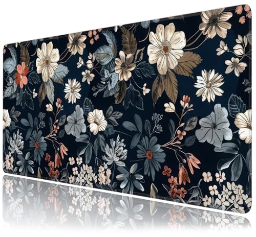 Dark Flower Large Mouse Pad,Gaming Keyboard Desk Pad,Extended Mouse Mat Non-Slip Rubber Base with Stitched Edges for Office Game Home XXL 35.4"x15.7" - color: Dark Flower, size: 35.4L x 15.7W inches