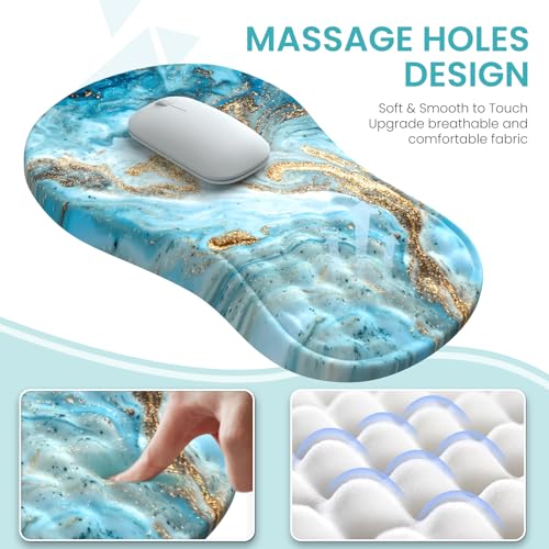 Desk Mat for Keyboard and Mouse, Large Mouse Pad with Wrist Rest and Keyboard Pad, 4PCS Carpal Tunnel Keyboard Wrist Support, Computer Mousepad for Laptop, Teal Blue Turquoise Marble - color: Marble Teal Blue Turquoise Gold