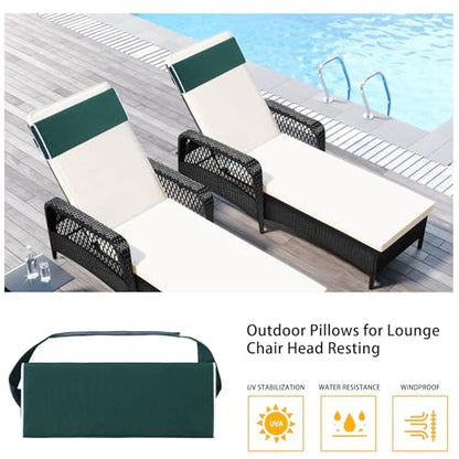 Enipate Outdoor Chaise Lounge Head Pillow, Pack of 2 Water Resistant Headrest Pillows with Elastic Band for Pool Patio Chairs - color: Green