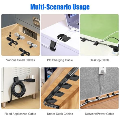 EEEKit Cable Management Under Desk, 40 Pack Detachable Hook and Loop Cable Straps with Adhesive Wire Clips, Up to 15 Cords, Reusable Cord Organizer for Home Office Desk PC Setup