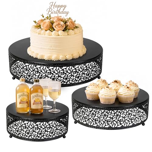 3-Piece Metal Cake Stand Set, Round Buffet Risers (8 to 12 Inch) – Sturdy Dessert Cupcake Pastry Candy Plate Stands for Wedding, Birthday Party & Event (3P-Matte Black) - color: Matte black, size: 3P-Round(8IN to 12 IN)