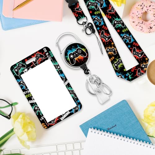 Game Console for ID Badge Holder, Game Console ID Badge Holder with Heavy-Duty Retractable Reel Clip, Gift for Teacher Nurse Adult - color: Game-black