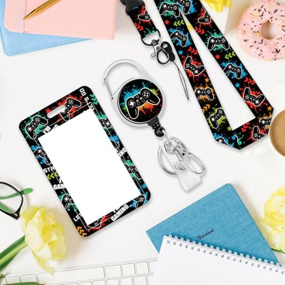 Game Console for ID Badge Holder, Game Console ID Badge Holder with Heavy-Duty Retractable Reel Clip, Gift for Teacher Nurse Adult - color: Game-black